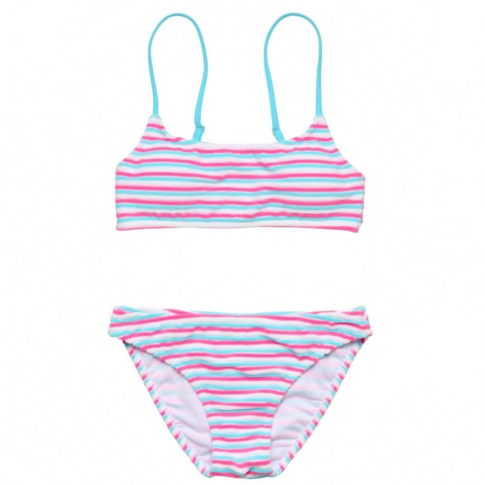 NEW SNAPPER ROCK girl's crop bikini in striped sorbet
